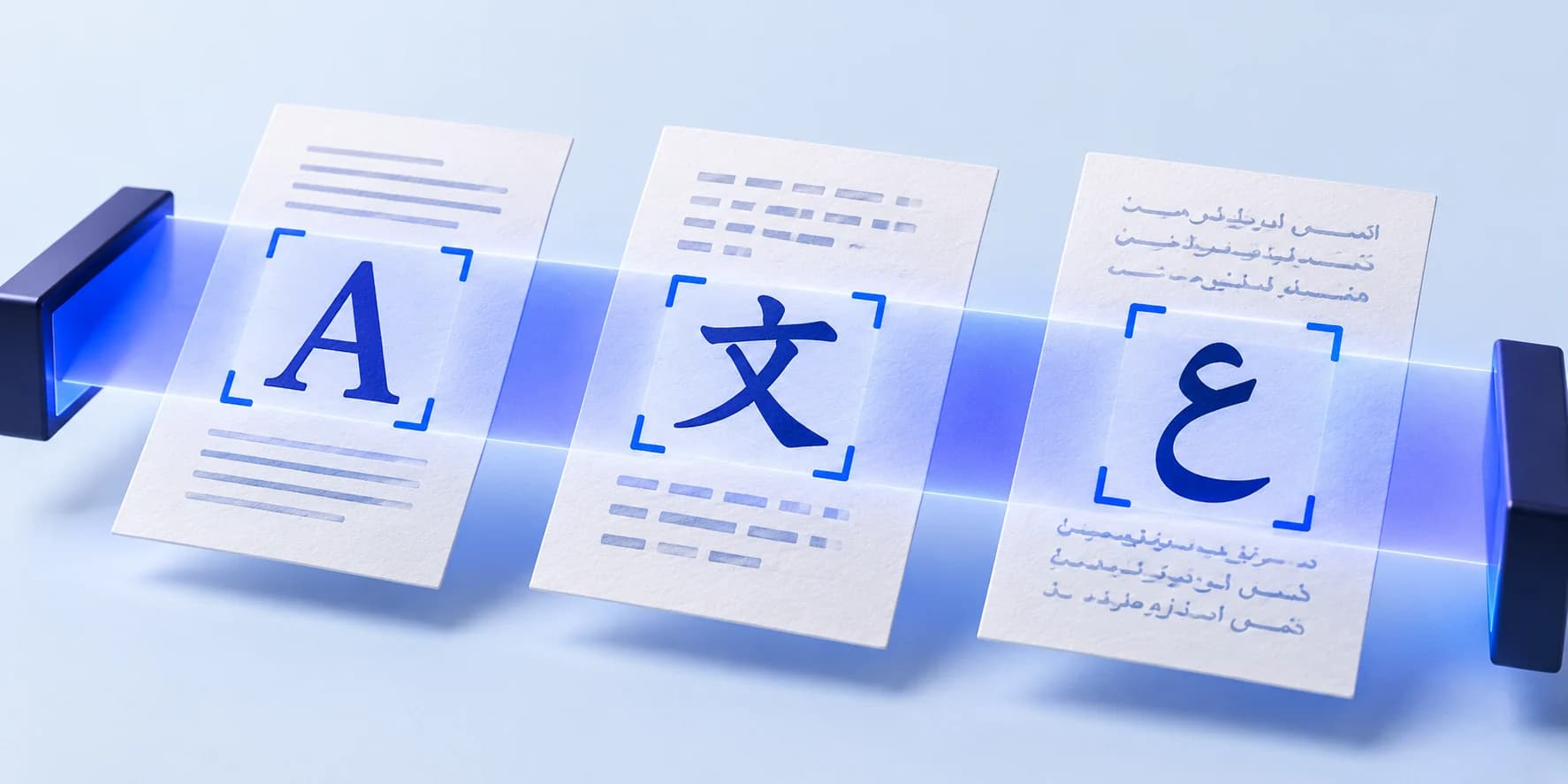 Scanned pages from three writing systems becoming selectable text without translation