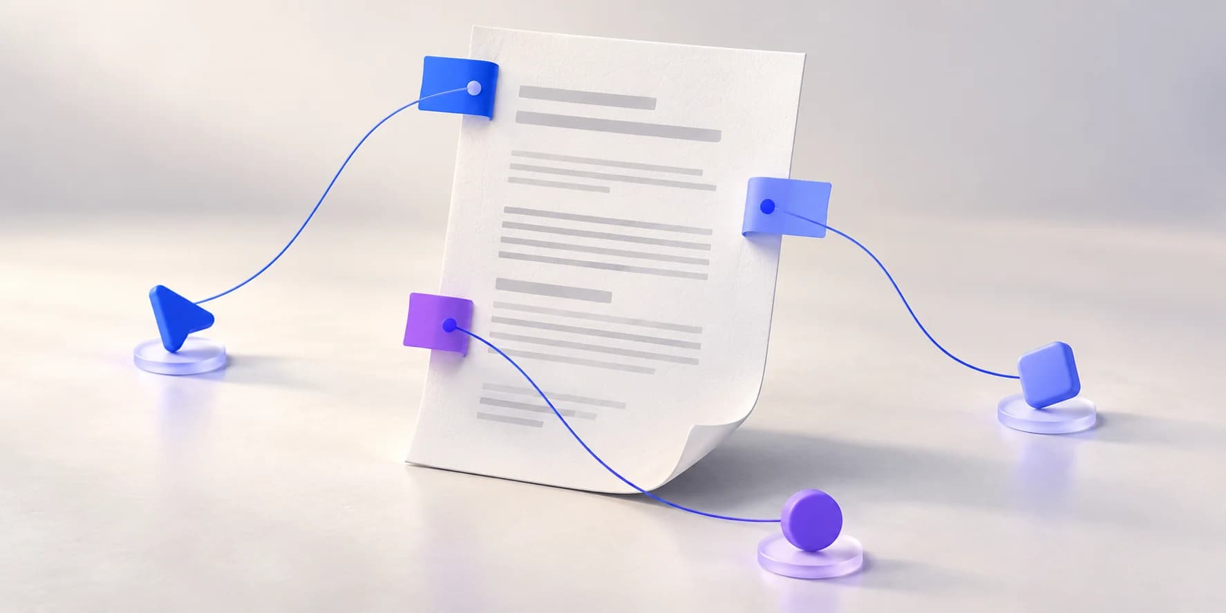 Three blue-violet review markers connected to one shared document, illustrating PDF collaboration.