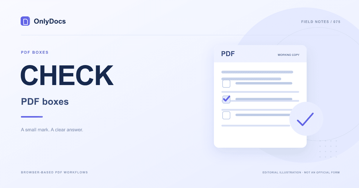 A PDF checklist with one checked box and a large check mark detail.