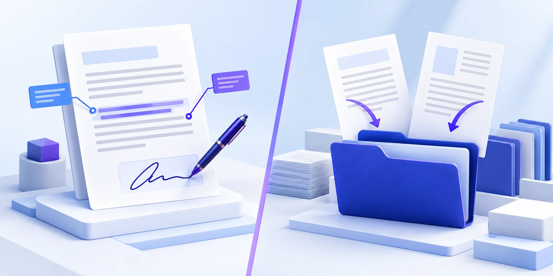 Two balanced document workflows arranged side by side for comparison