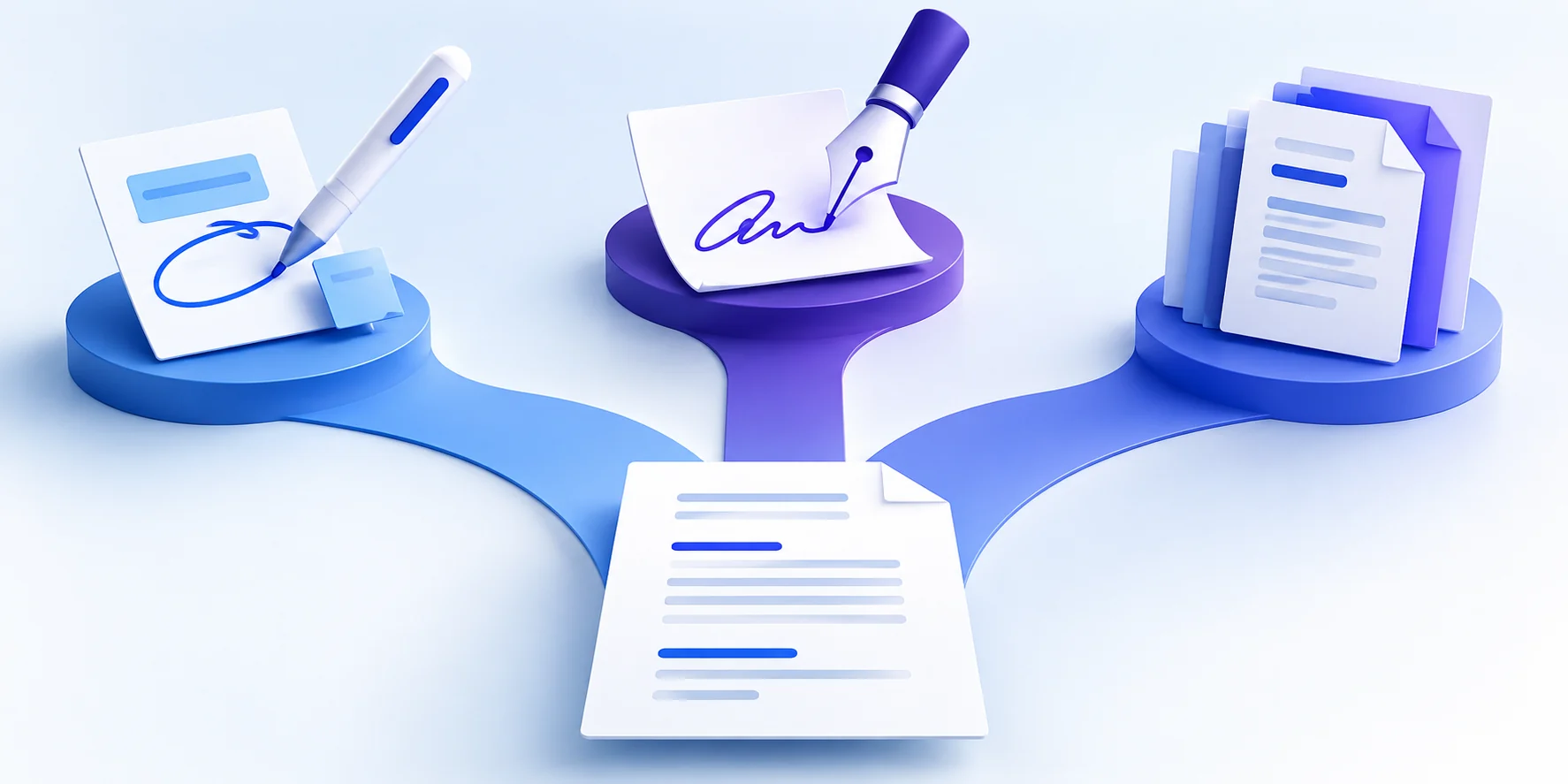 A document at a branching choice between three different editing toolkits