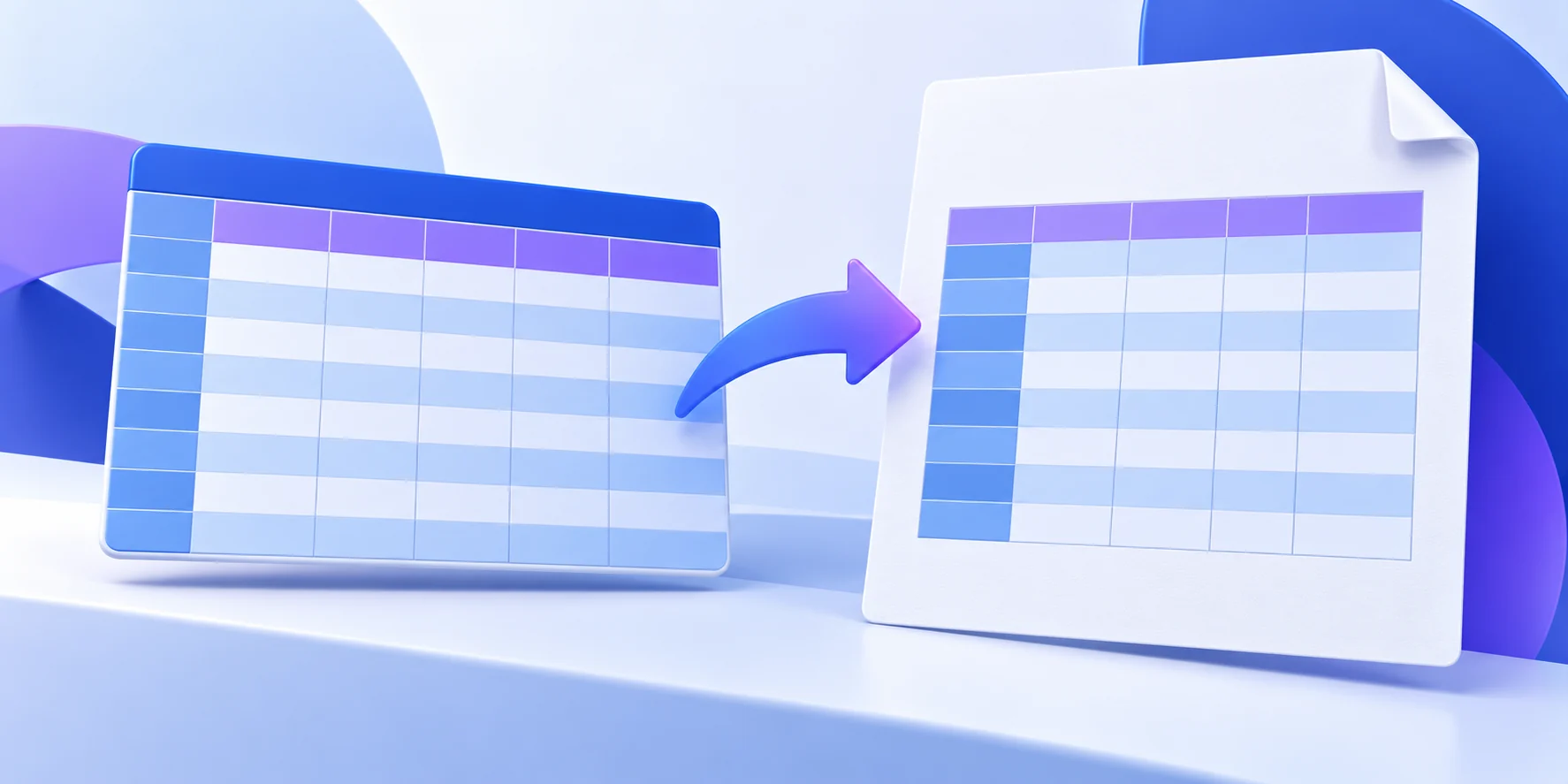 A spreadsheet grid transforming into a clean document while retaining its rows and columns