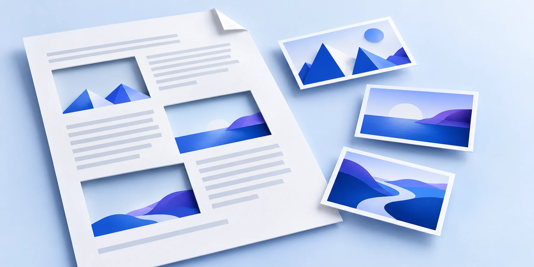 Illustration of embedded pictures being separated from a PDF document